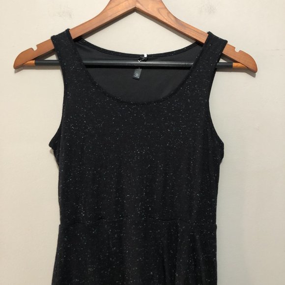 Eric & Lani Sleeveless Dress w/ Asymmetrical Hem Speckled Pattern Black Small - Picture 2 of 7
